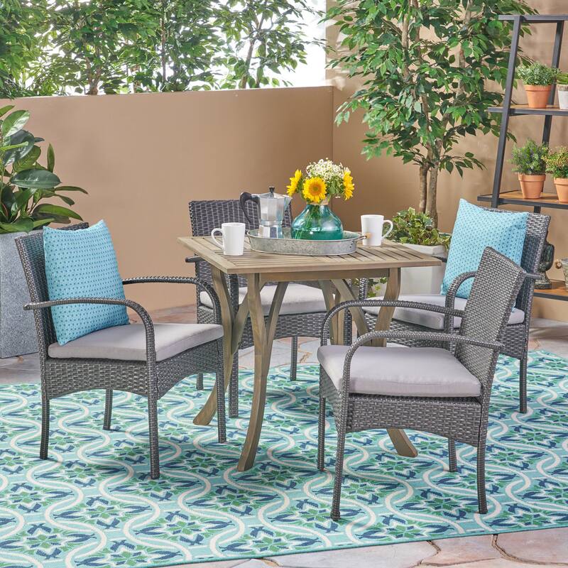 Hartford Acacia Wood and Wicker 5-piece Dining Set by Christopher Knight Home - Gray/Light Gray