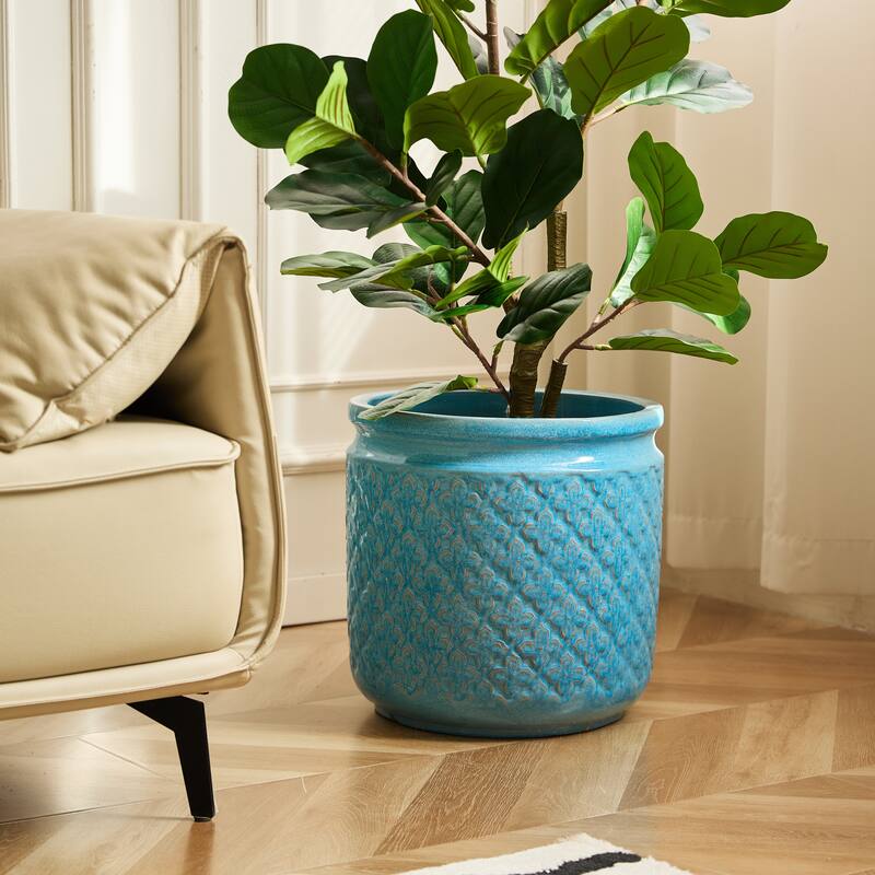 Set of 3 Handmade Ceramic Planters, Diamond, Pattern Breathable Clay