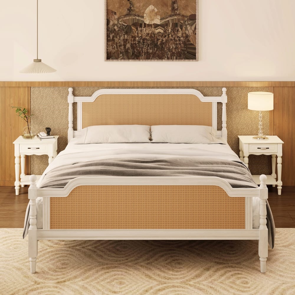 GDFStudio - Juliette Traditional Rattan King/Queen Bed Frame with Timeless European Elegance
