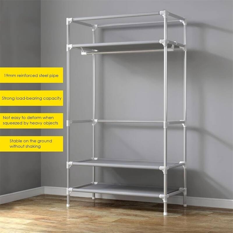 1PC Portable Wardrobe 67×35.4×17.7in - Rolling Door,Hanging Rack