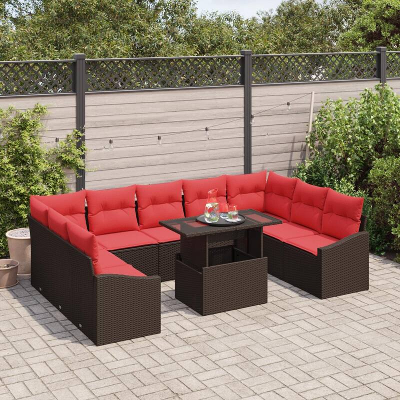 vidaXL 10 Piece Garden Sofa Set with Cushions - 113.8×70.3×27.2