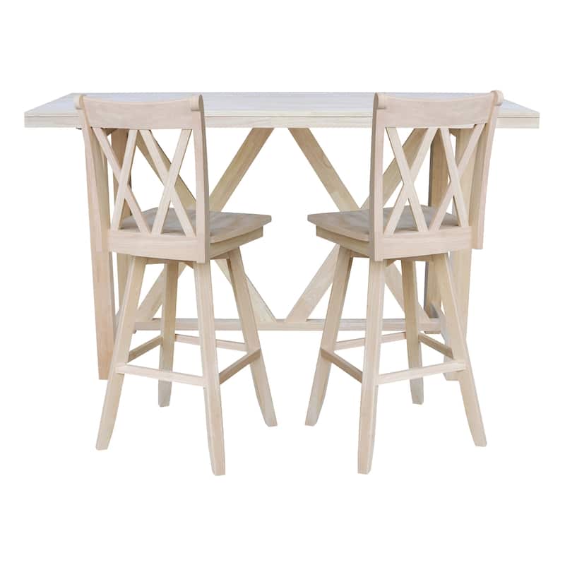 Bar Height Table With 2 Double Cross Back Swivel Stools - 30 in. Seat