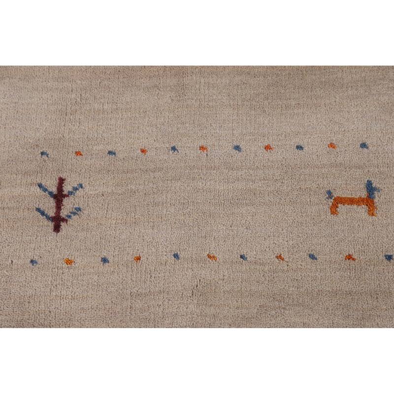 Tribal Gabbeh Oriental Area Rug Handmade Beige Wool Carpet - 5'4"x 7'6"