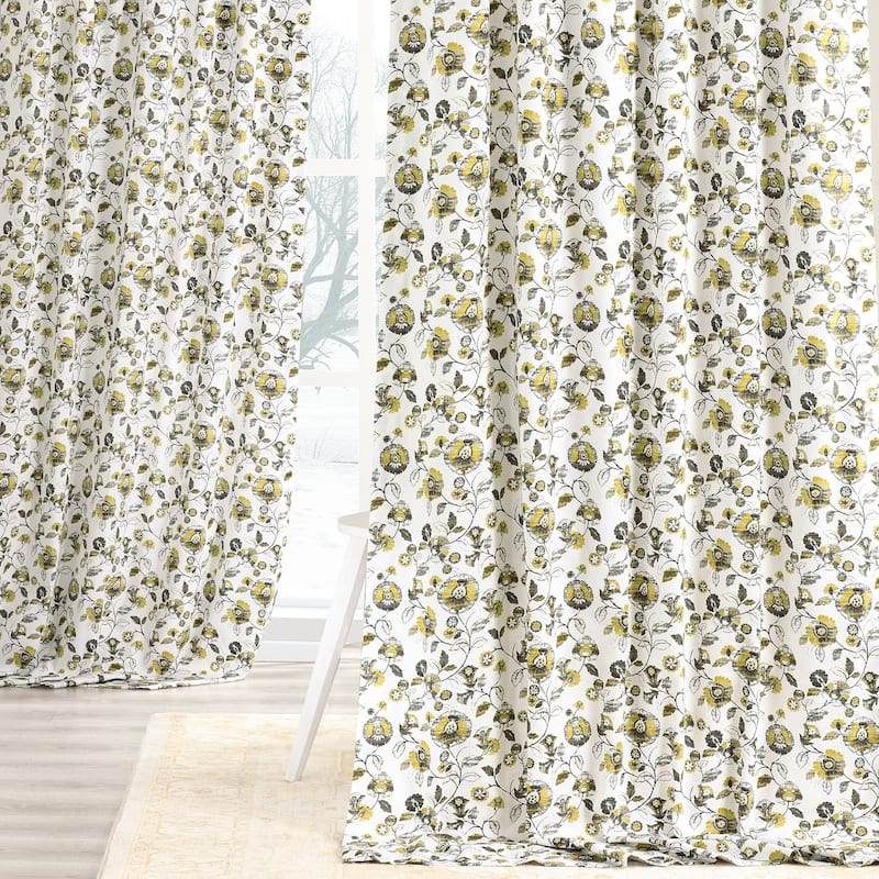 Exclusive Fabrics Madison Gold and Grey Digital Printed Cotton Twill Curtain (1 Panel) - 50 X 120 - Madison Gold and Grey