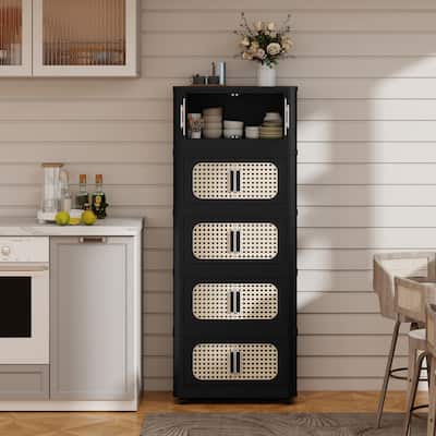 20" Side Wide Folding Storage Cabinet, Collapsible Storage Bins with Magnetic Door, Plastic Storage Cabinet with Wheels.