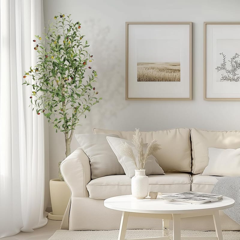 2 Pack Artificial Indoor Faux Olive Tree with White Planter