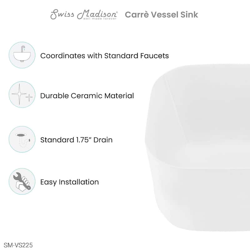 Swiss Madison SM-VS225 Carre 14-1/2" Square Ceramic Vessel Bathroom