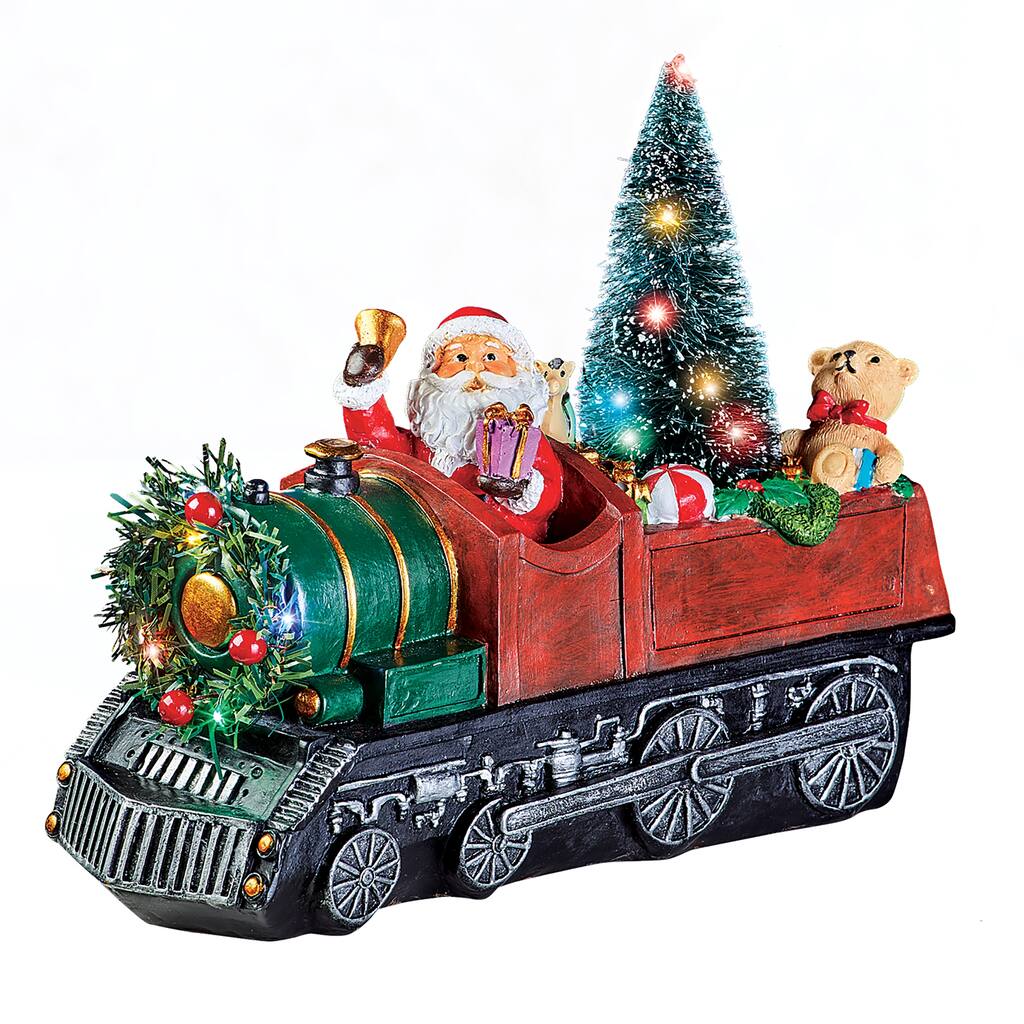 Solar Santa Train Solar Lighted Hand-Painted Santa Train Decoration - 13.880 x 9.500 x 7. ...