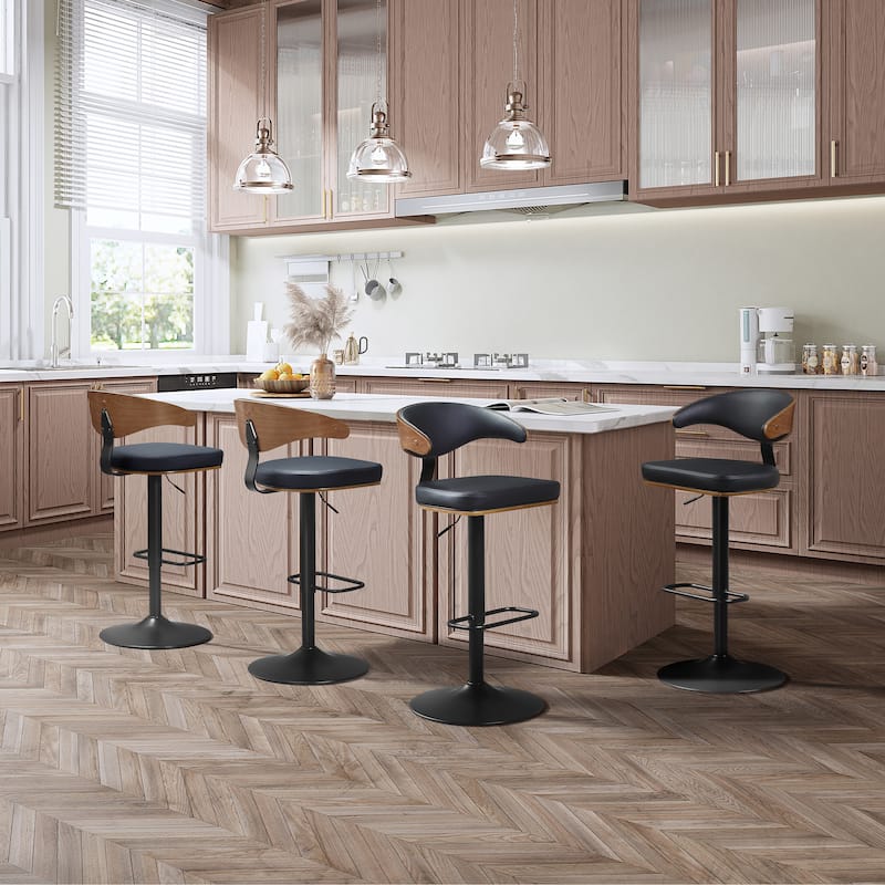 Art Leon Faux Leather Swivel Adjustable Bar Stool with Wood Accents