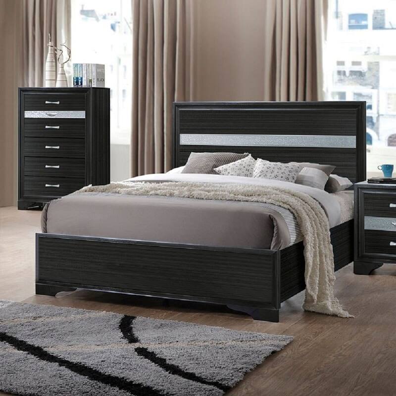 Wooden Bed with 2 Drawers in Black