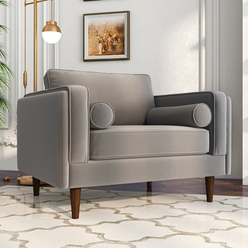 Flavia Mid-Century Modern Pillow Back Velvet Upholstered Armchair