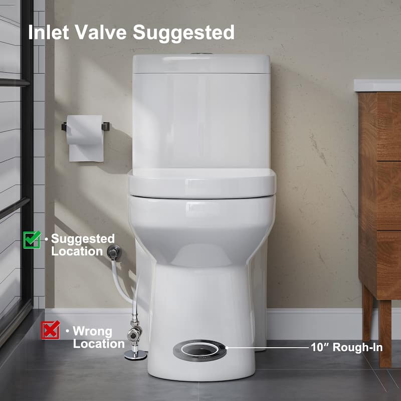 HOROW 1 Piece Dual Flush Toilet White 0.8/1.28 GPF Seat Included 10 Inch Rough In - N/A