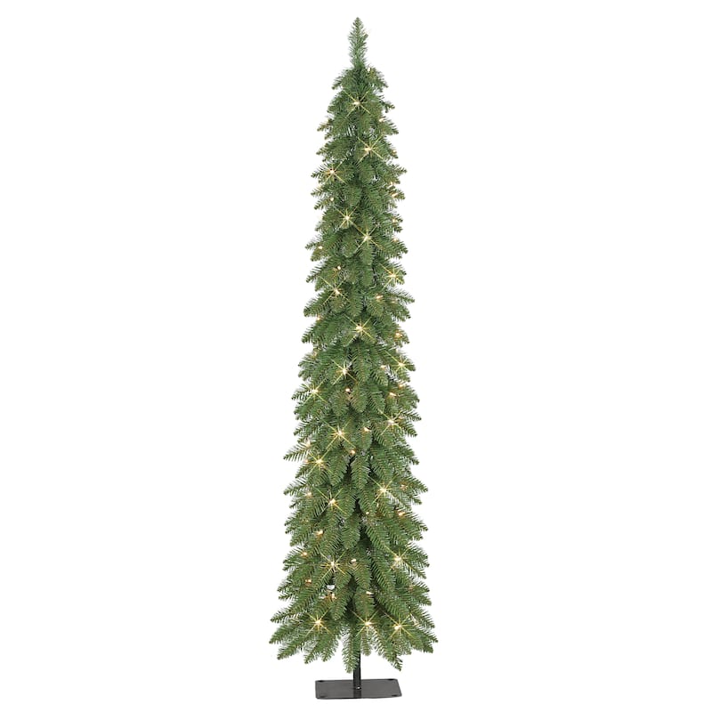 Puleo International 6 ft Pre-Lit Alpine Artificial Pencil Tree - Green