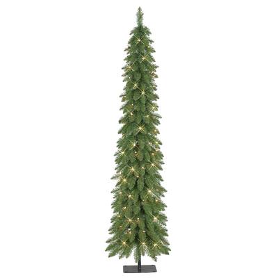Puleo International 7 ft Pre-Lit Alpine Artificial Pencil Tree 318 Tips 150 Clear Lights