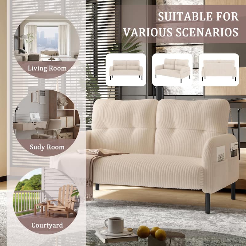 HOMEFUN Corduroy Upholstered Tufted Comfortable Wood Frame Loveseats Sofa with Double Side Pocket