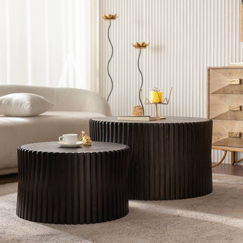 Fashion Style Nesting Coffee Table Set with Vertical Textured Embossed Design for Living Room, Office and Dining Room(Set of 2)