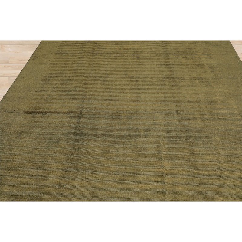 8'5''x11'10'' Hand Knotted Wool Olive Tibetan Modern & Contemporary Ribbed Rug - 8' 5'' x 11' 10''