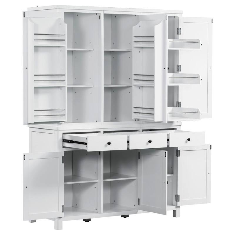 Farmhouse 74.8"Tall Freestanding Kitchen Pantry with Door Shelves,Adjustable Shelves, Pull-out Trays and Drawers