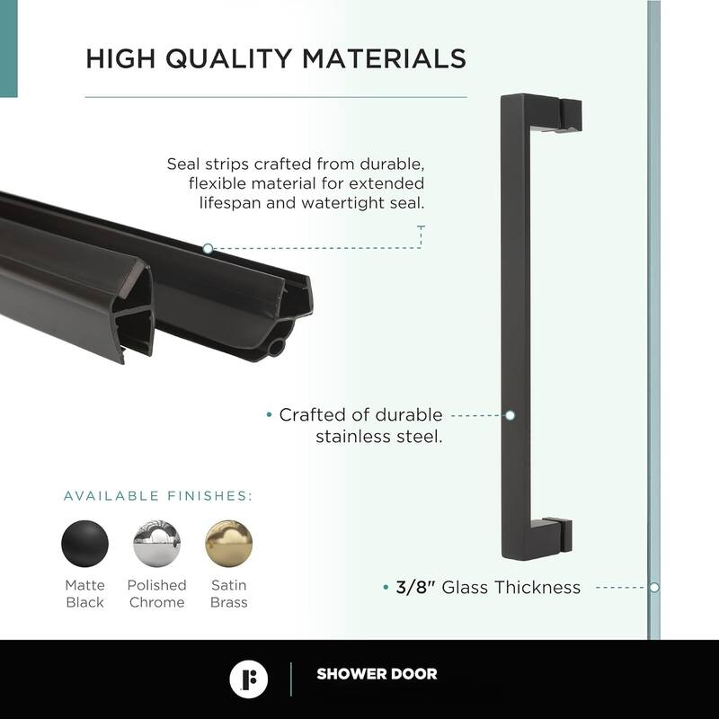 Frameless Clear Tempered Shower Glass Door with Shower Base Kit