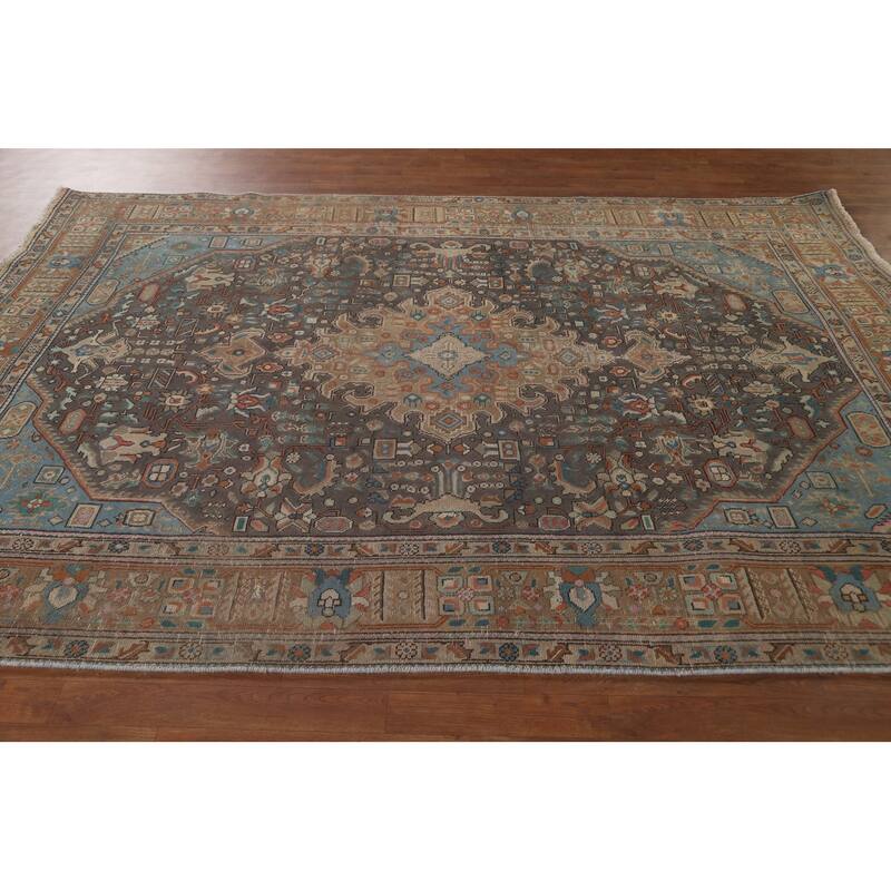 Gray Over-Dyed Tabriz Persian Vintage Rug Hand-Knotted Wool Carpet - 6'7"x 9'6"
