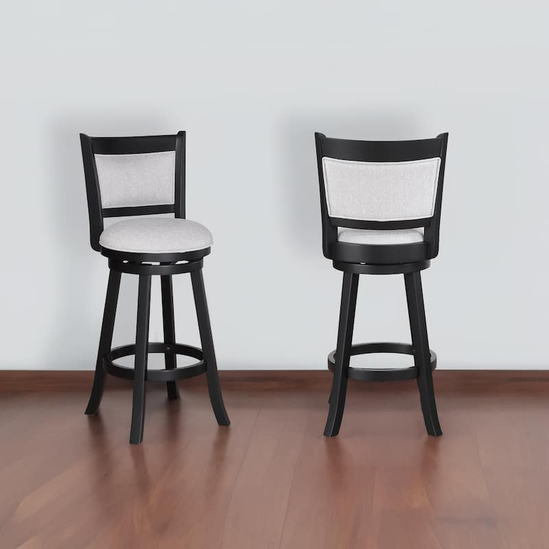 2-Piece Swivel Pub Stool Set - Fabric Upholstered Seat with Footrest, Black/Dove