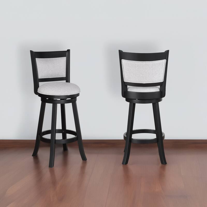 2pc Swivel Pub Stools Counter Height Chair Fabric Upholstered Seat Footrest Wooden Dining Room Furniture Black/Dove
