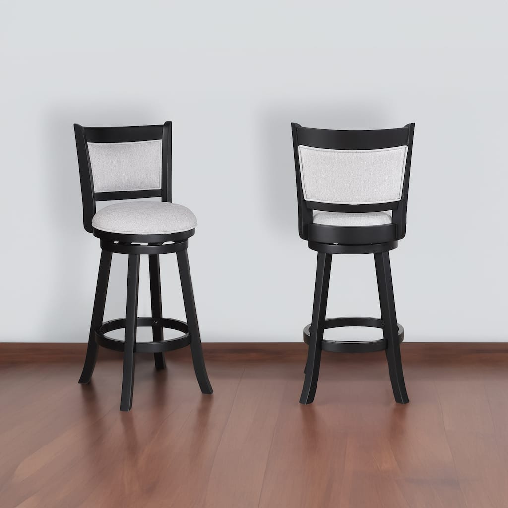2pc Swivel Pub Stools Counter Height Chair Fabric Upholstered Seat Footrest Wooden Dining Room Furniture Black/Dove