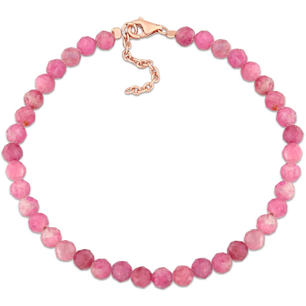 Miadora 6ct TGW Pink Tourmaline Beaded Bracelet in Rose Silver Clasp-725+1 in
