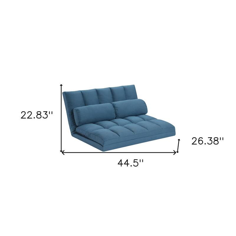 HomeRoots 45" Blue Futon Convertible Sleeper Loveseat and Toss Pillows - 44.50 in. x 22.80 in. x 26.40 in.
