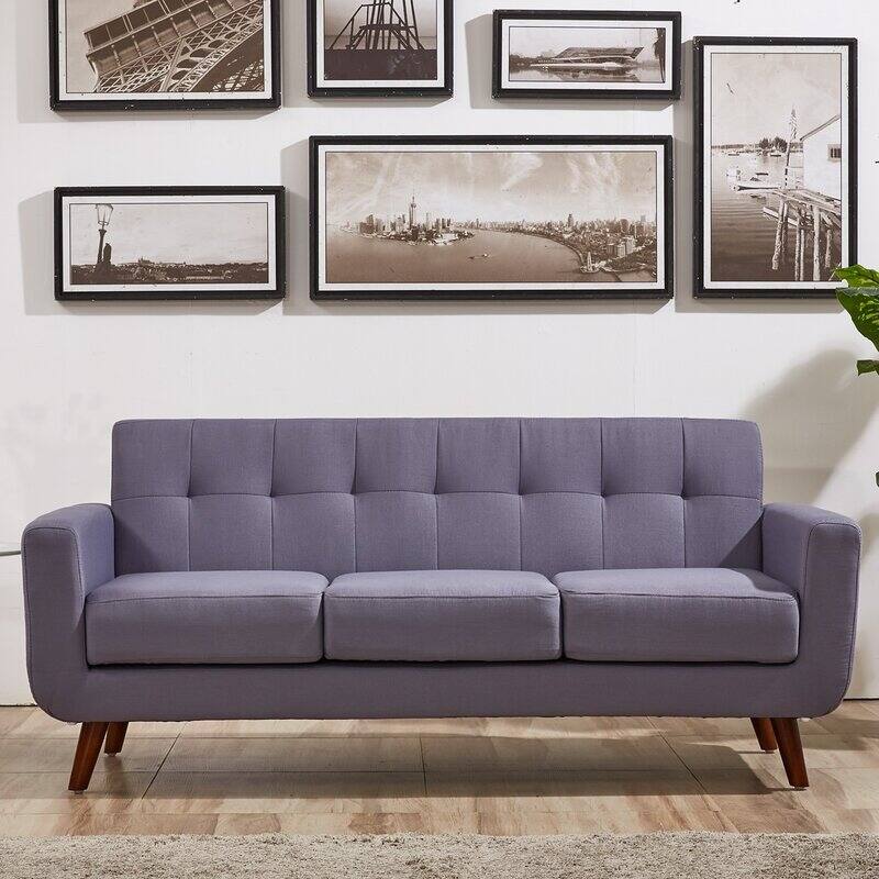 Grace Mid-Century Tufted Upholstered Rainbeau Living Room Sofa, Loveseat, and Chair 3-piece Set