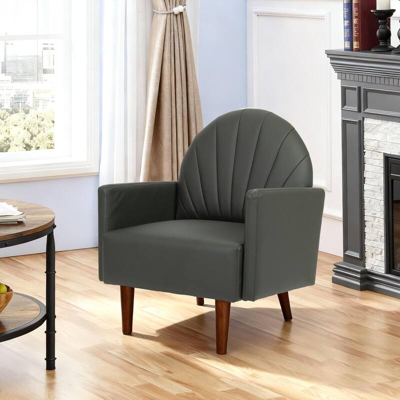 Contemporary Shell-shaped Amchair with Upholstery and Wooden Legs, Suitable for Living Rooms
