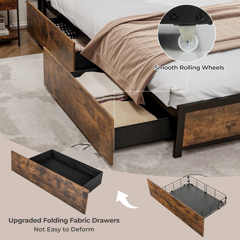 Gymax Full/Queen Industrial Platform Bed Frame with Storage Drawers &