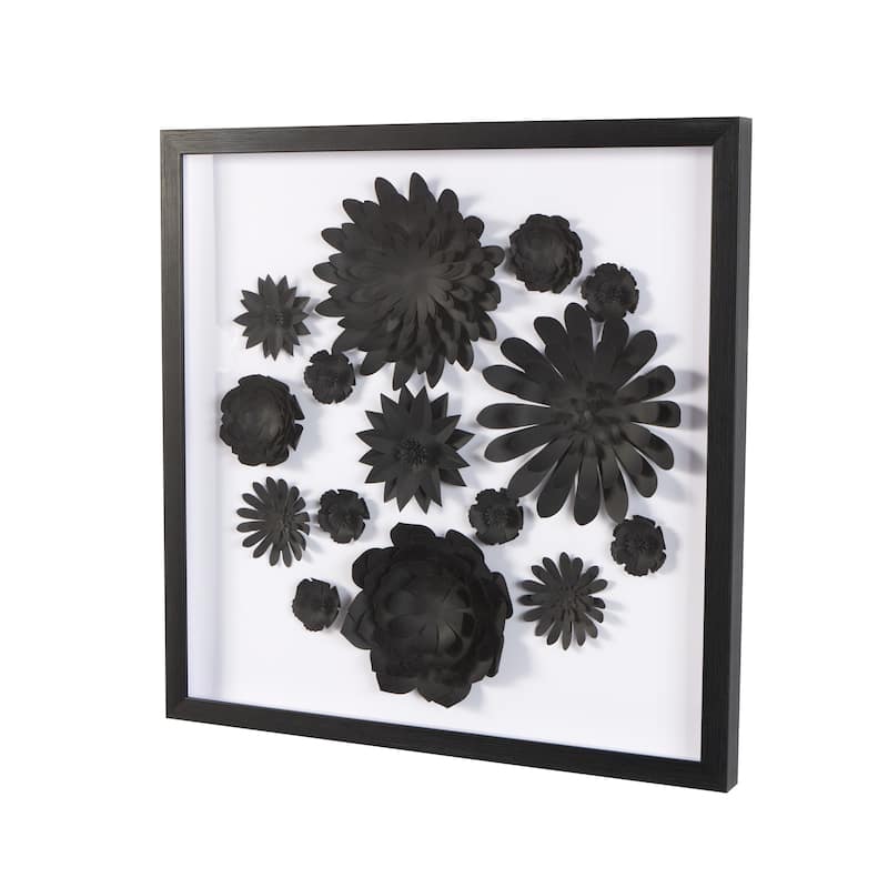 Black Paper Cluster Floral Shadow Box with Varying Shapes and Sizes
