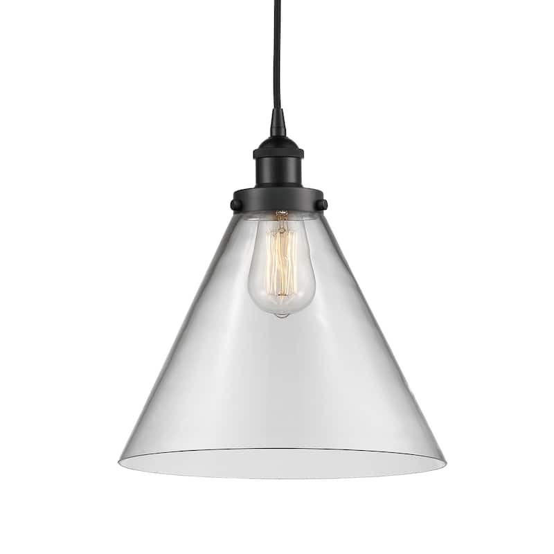 Innovations Lighting 616-1PH-15-12-L Cone Pendant Cone 12" Wide - Matte Black / Clear