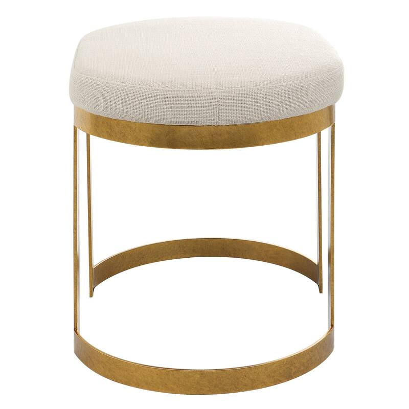 Hand Forged Accent Stool with Upholstered Seat - 24" - Beige and Gold