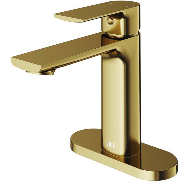 VIGO Davidson Single Hole Bathroom Faucet - Faucet with Deck Plate - Matte Gold