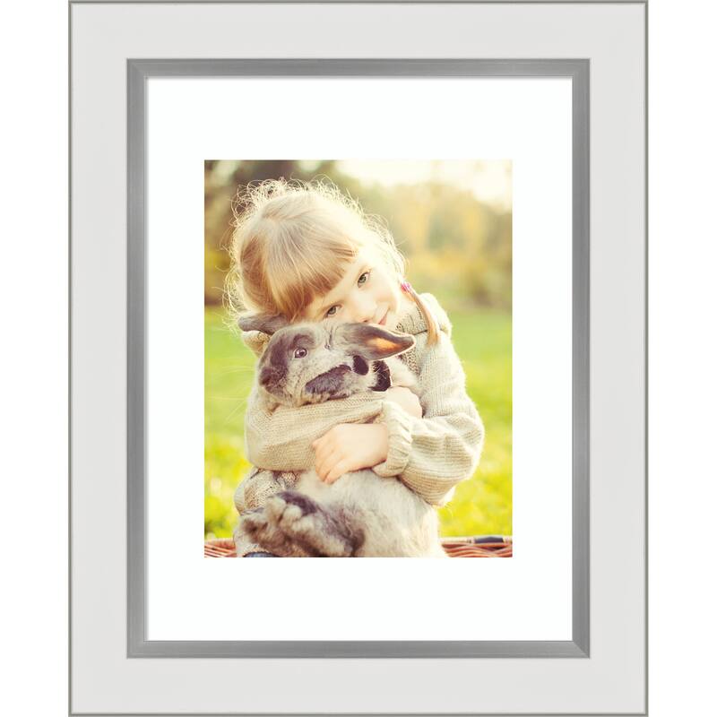 Eva Black Silver Narrow Framed Picture Frame, Photo Frame - 11x14 Matted to 8x10 - Eva White Silver Narrow