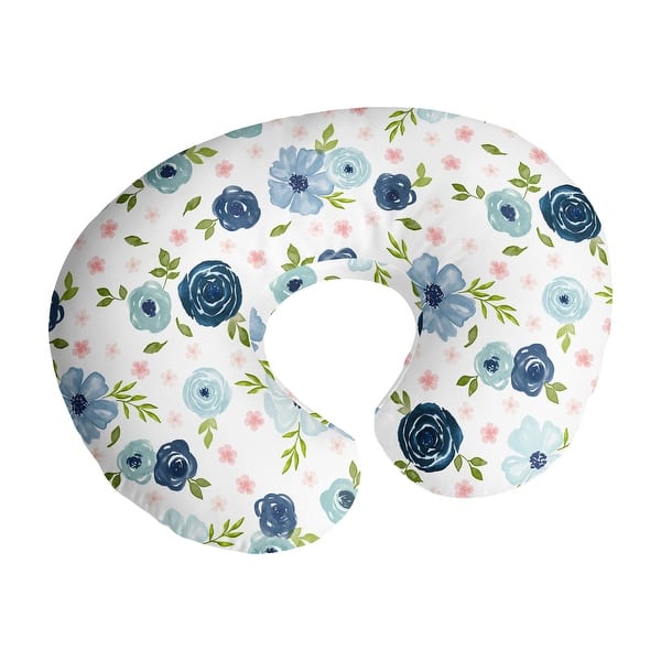 slide 2 of 6, Sweet Jojo Designs Watercolor Floral Nursing Breastfeeding Pillow Cover Case Pillow Not Included Navy Blue Pink Boho Shabby Chic