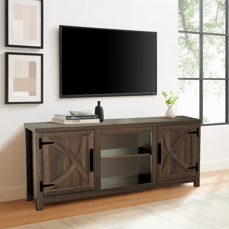 58" Farmhouse Barn Door Entryway Storage Console Table TV Stand - 58 inches in width