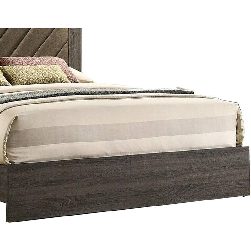 Queen Size Upholstered Bed with Rubberwood Frame and Gray Fabric Headboard