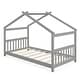 preview thumbnail 2 of 17, Twin House Bed Frame for Kids with Roof Design and Wood Slat Support Grey
