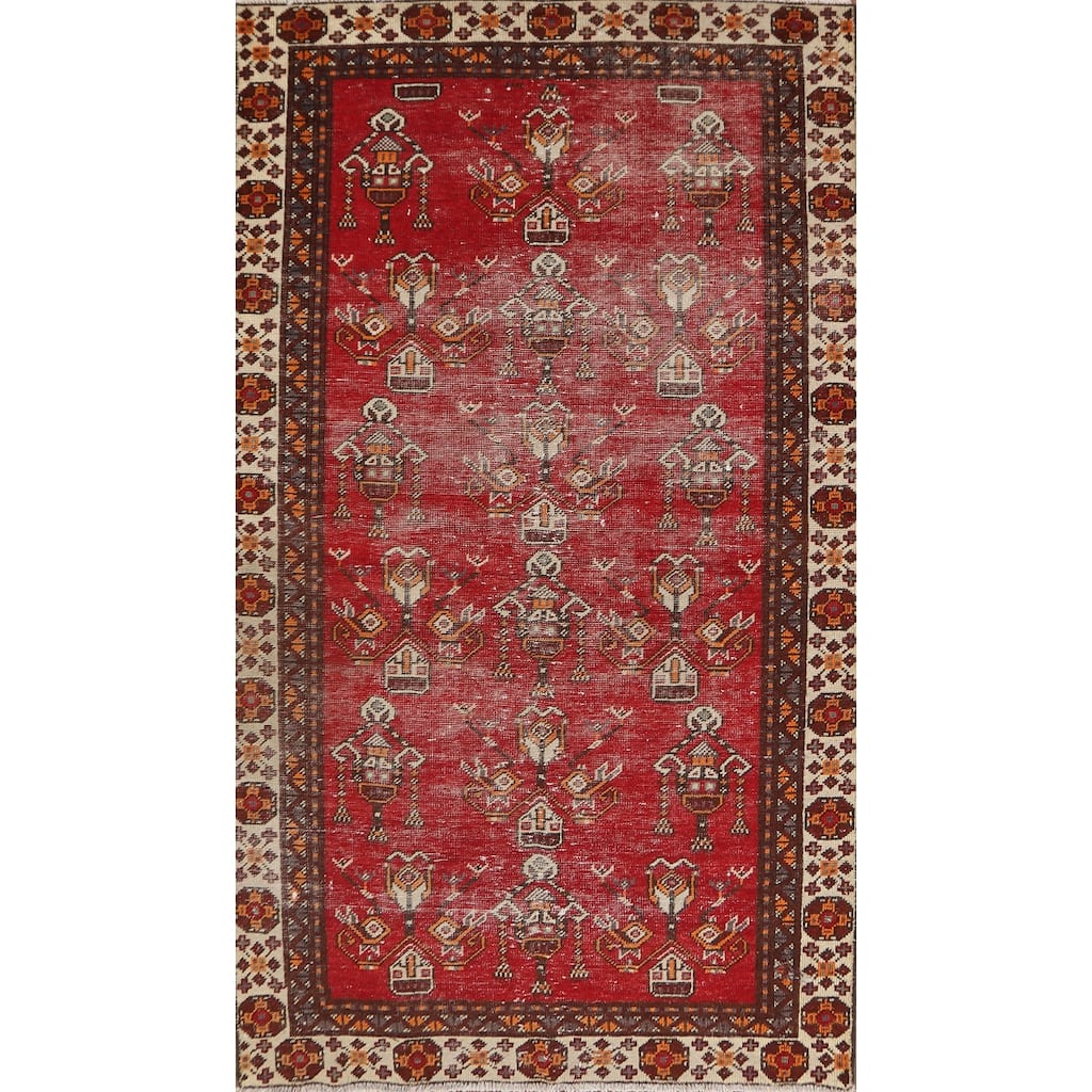 Geometric Balouch Persian Rug Hand-Knotted Traditional Wool Carpet - 3'7" x 6'6"