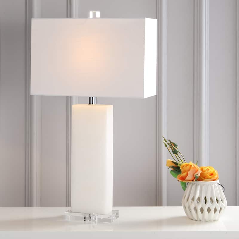 Hollis 27" Alabaster LED Table Lamp, White Alabaster by JONATHAN Y