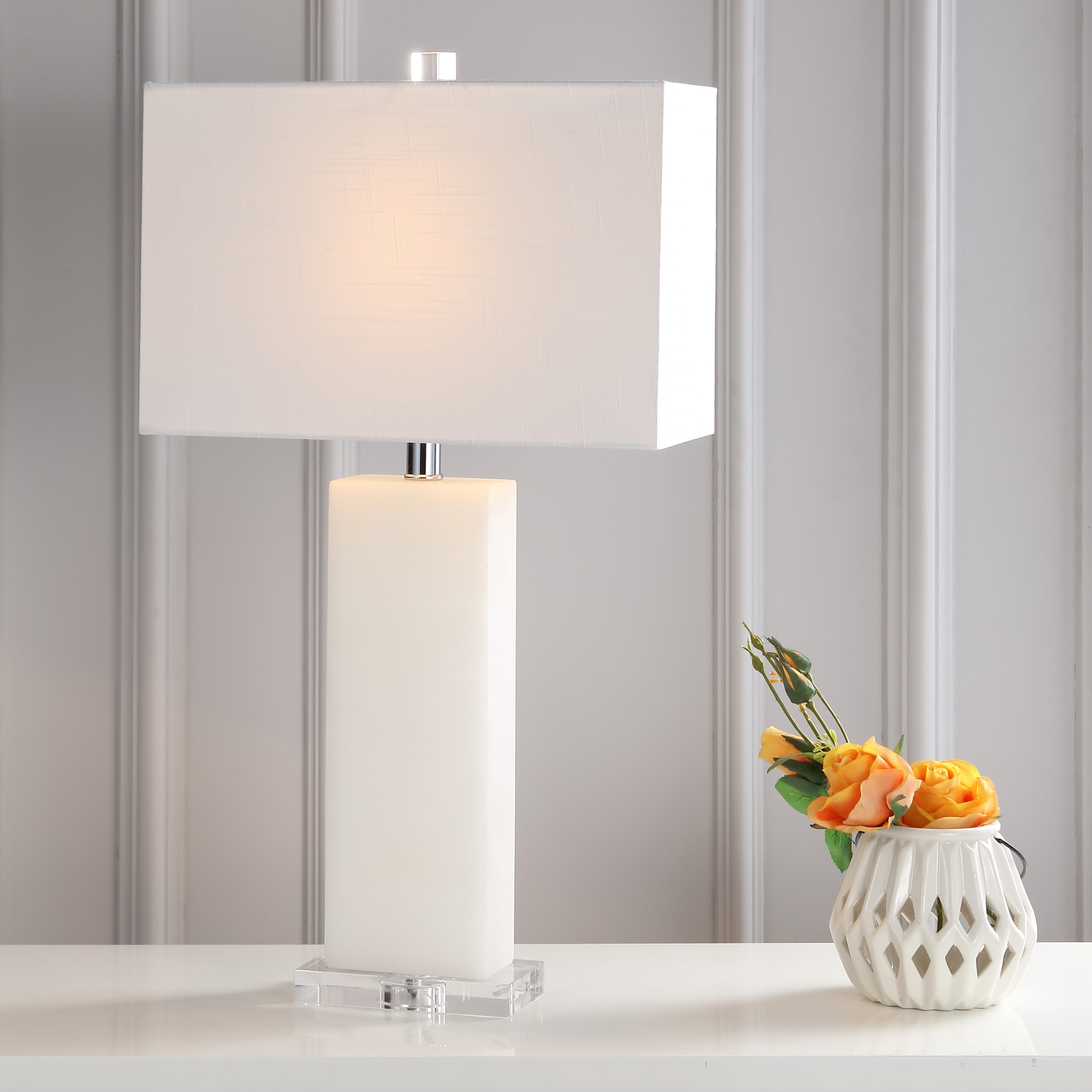 JONATHAN Y Hollis 27" Alabaster LED Table Lamp, White Alabaster