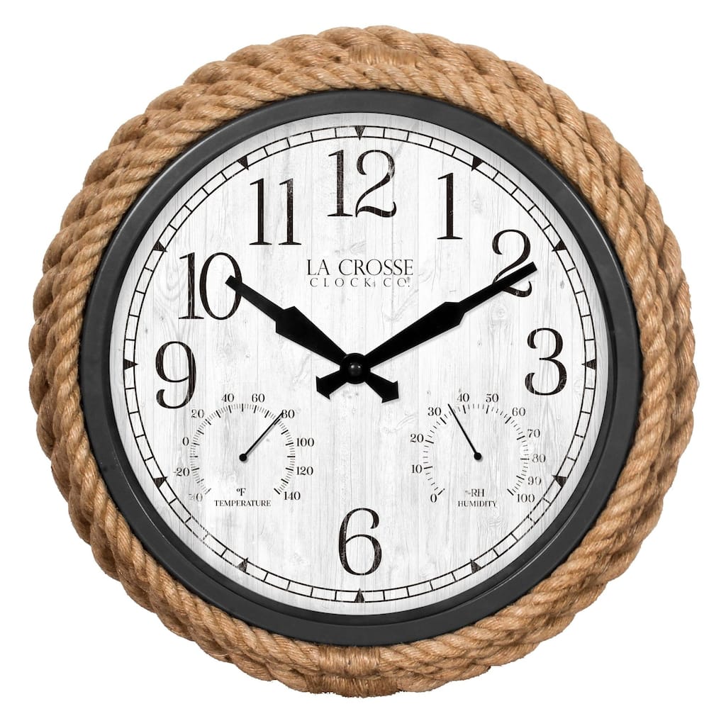 14" Brown Ivory Round Rowan Wall Clock Temperature Humidity Gauges