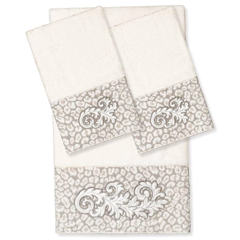 Authentic Hotel and Spa 100% Turkish Cotton April 3PC Embellished Towel Set - Cream