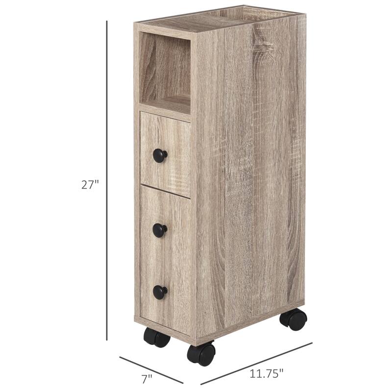 kleankin Freestanding Compact Design Bathroom Cabinet with 2 Open Cabinets, 1 Door Cabinet, 1 Drawer and 4 Rolling Wheels