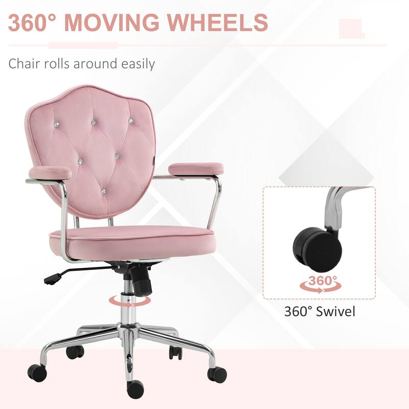 Velvet Home Office Chair with Wheels, Button Tufted Fabric Desk Chair, Vanity Chair with Adjustable Height and Tilt - N/A