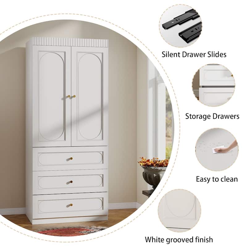2 Doors Armoire Wardrobe Closet with Ample Shelves Space Utility Armoire Closet and Bedroom Organization Unit