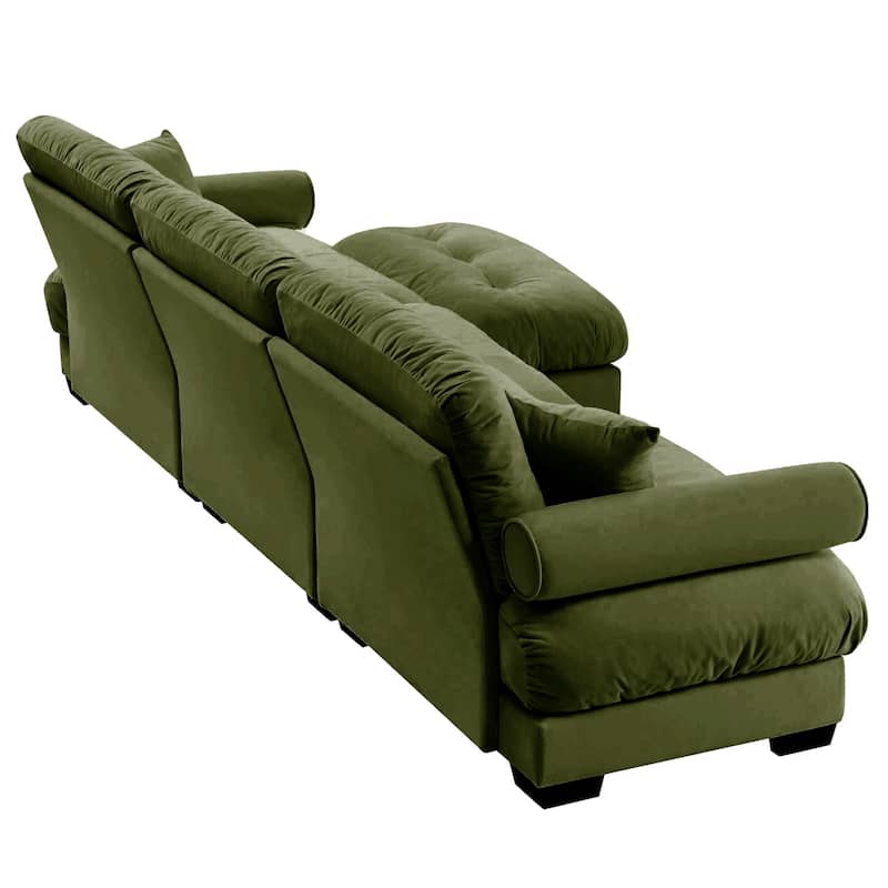 Oversized Velvet Modular Sofa, 130" 3 Seater Modern Sectional Sofa Set with Movable Ottoman, L-Shaped Upholstered Couches